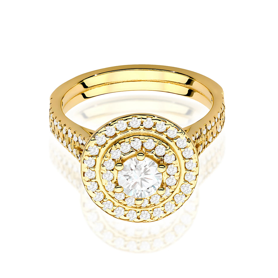 Yellow Gold Ring with Round 0,40ct Central and 0,613ct Sideline Lab-grown Diamonds