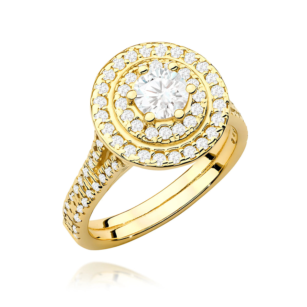 Prsteň zo žltého zlata s lab-grown diamantom Round/Brilliant s hmotnosťou 0,50 ct a 48 × 0,0086 ct + 40 × 0,005 ct lab-grown diamantmi