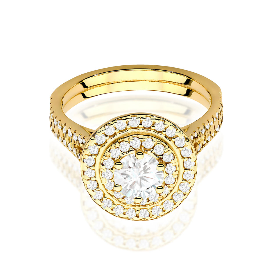 Prsteň zo žltého zlata s lab-grown diamantom Round/Brilliant s hmotnosťou 0,50 ct a 48 × 0,0086 ct + 40 × 0,005 ct lab-grown diamantmi