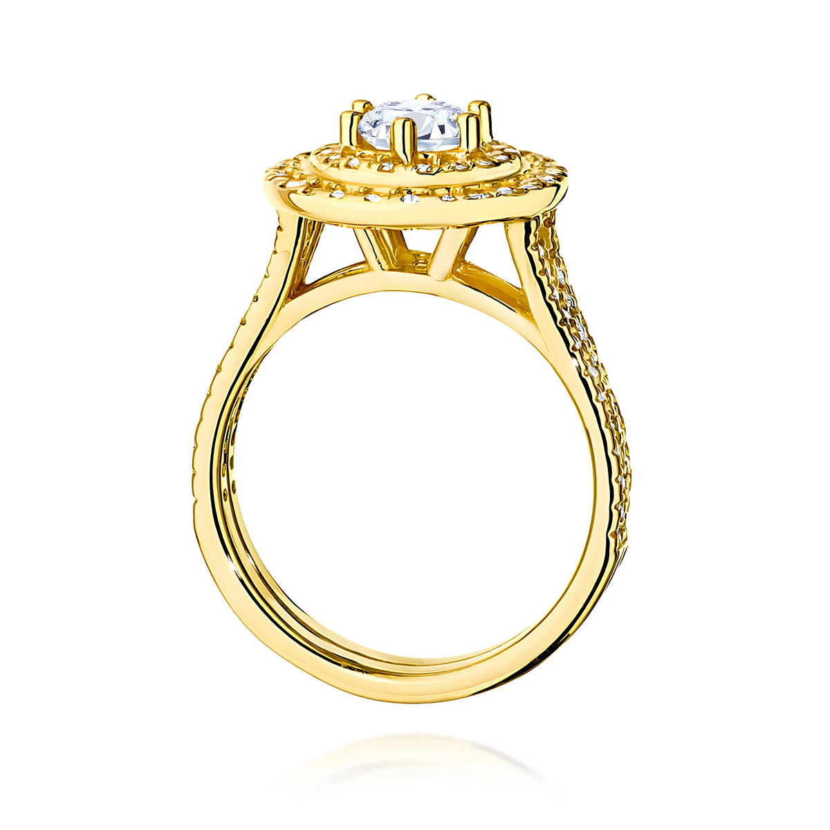 Prsteň zo žltého zlata s lab-grown diamantom Round/Brilliant s hmotnosťou 0,50 ct a 48 × 0,0086 ct + 40 × 0,005 ct lab-grown diamantmi
