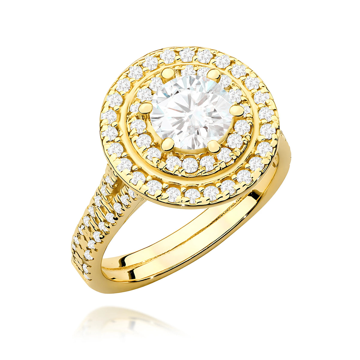Prsteň zo žltého zlata s lab-grown diamantom Round/Brilliant 0,70 ct a postrannými lab-grown diamantmi 0,633 ct