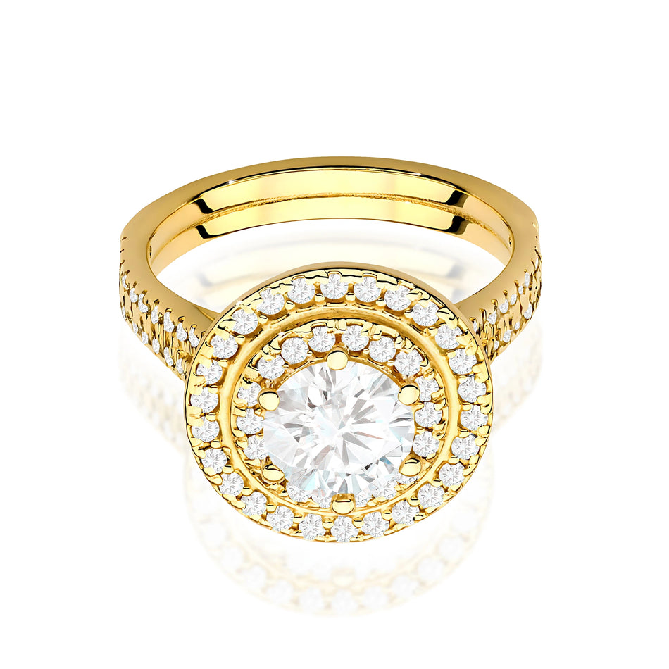 Prsteň zo žltého zlata s lab-grown diamantom Round/Brilliant s hmotnosťou 0,70 ct a 48 × 0,0086 ct + 44 × 0,005 ct lab-grown diamantmi
