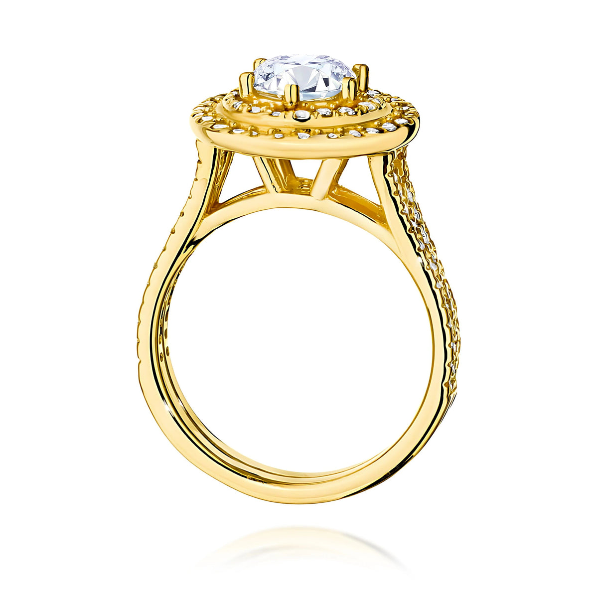 Prsteň zo žltého zlata s lab-grown diamantom Round/Brilliant 0,70 ct a postrannými lab-grown diamantmi 0,633 ct