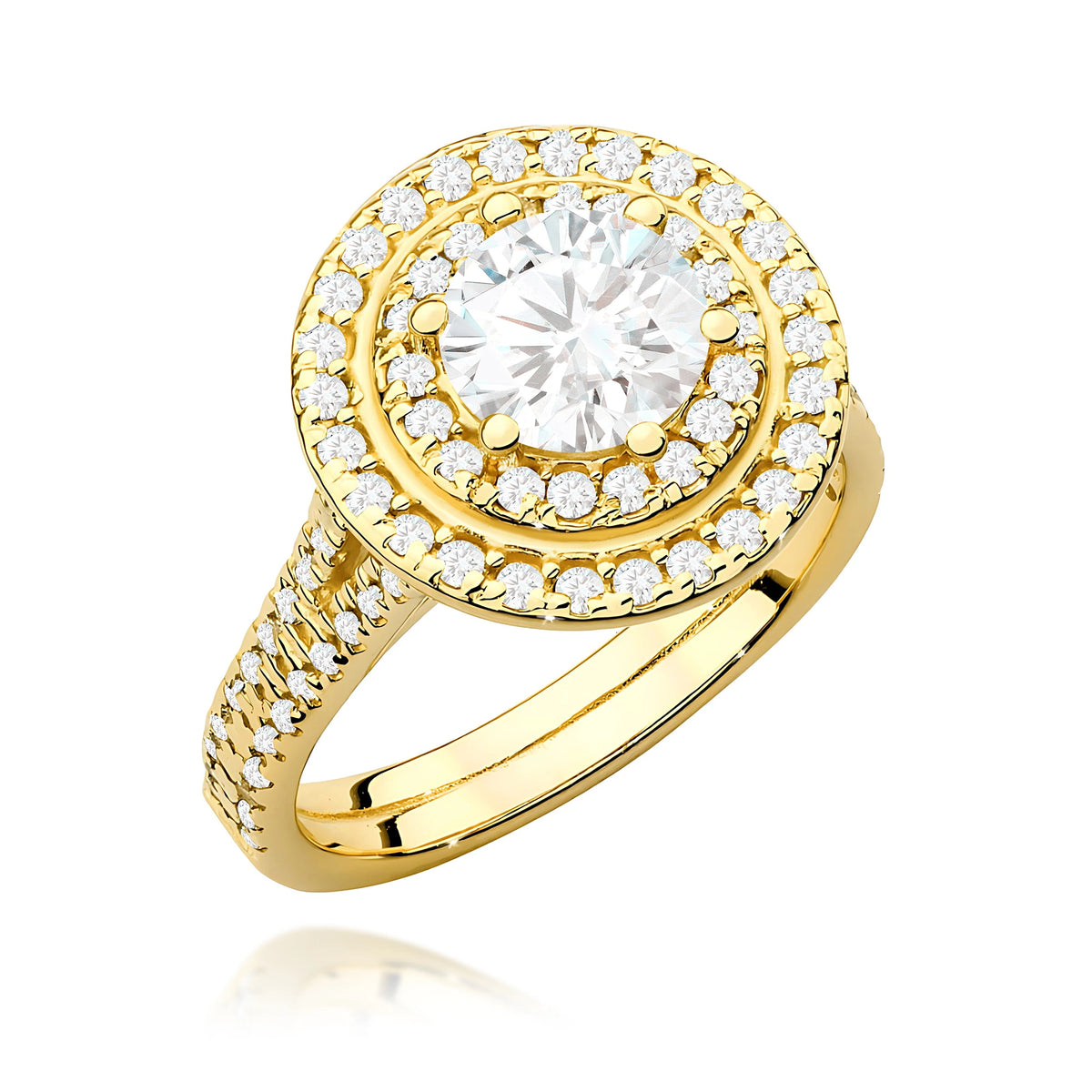 Prsteň zo žltého zlata s lab-grown diamantom 1,00 ct Round/Brilliant a bočnými lab-grown diamantmi 0,633 ct