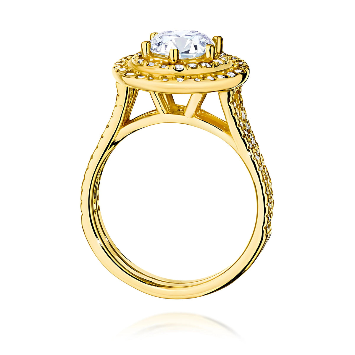 Prsteň zo žltého zlata s lab-grown diamantom 1,00 ct Round/Brilliant a bočnými lab-grown diamantmi 0,633 ct