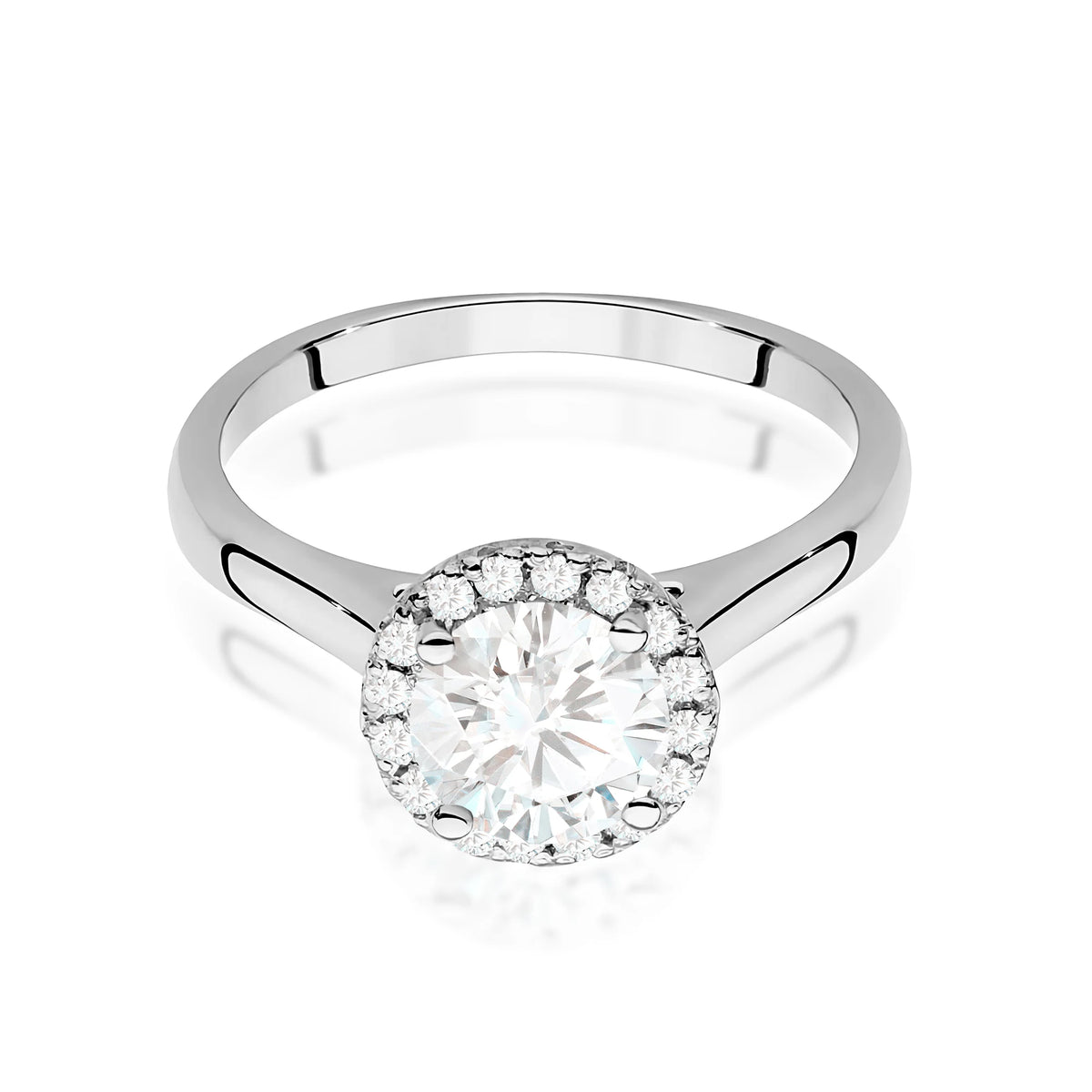 White Gold engagement ring with Round 1.00 ct Central and 0.138 ct Sideline Lab-grown Diamonds by GREMARI, 14K (585) gold