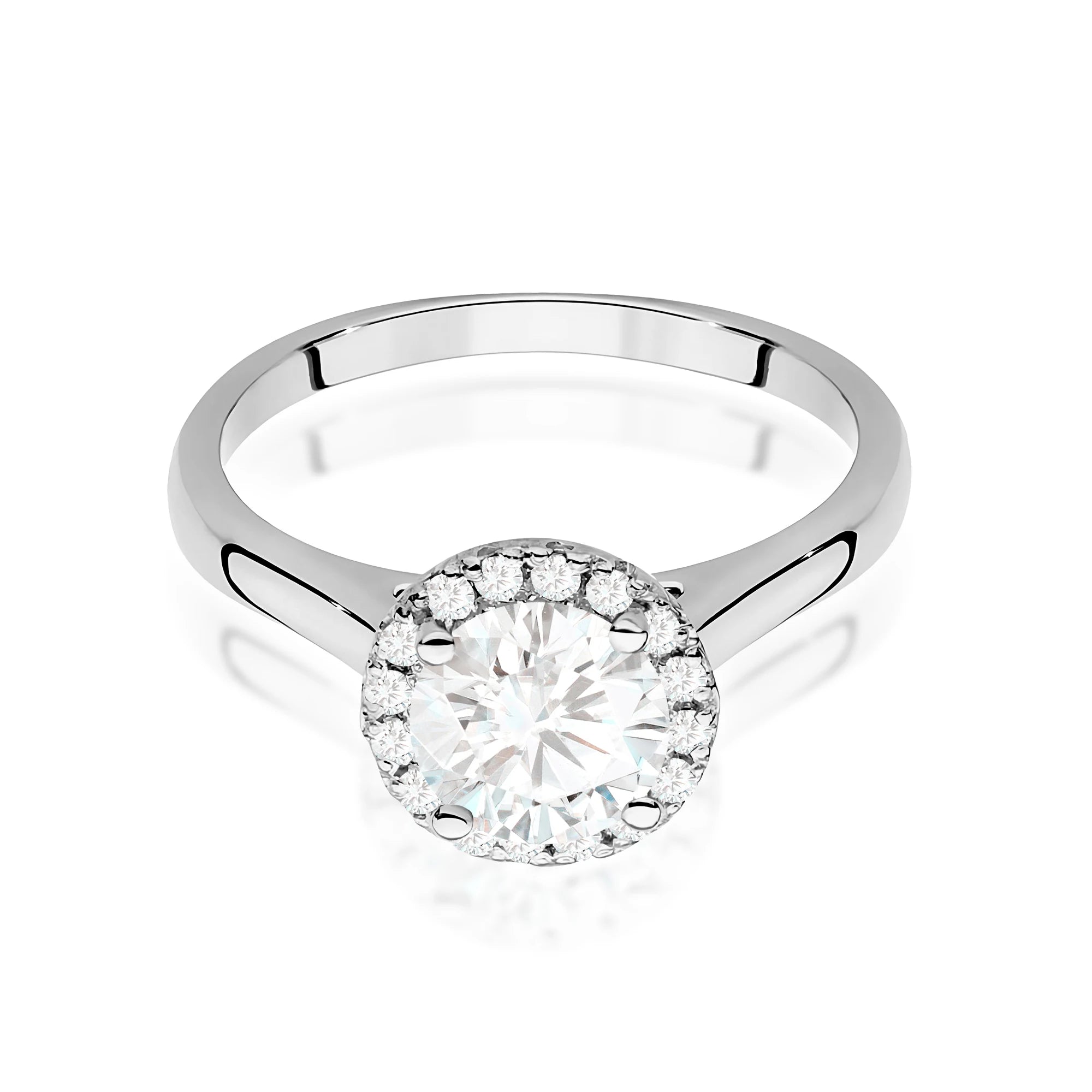 White Gold engagement ring with Round 1.00 ct Central and 0.138 ct Sideline Lab-grown Diamonds by GREMARI, 14K (585) gold