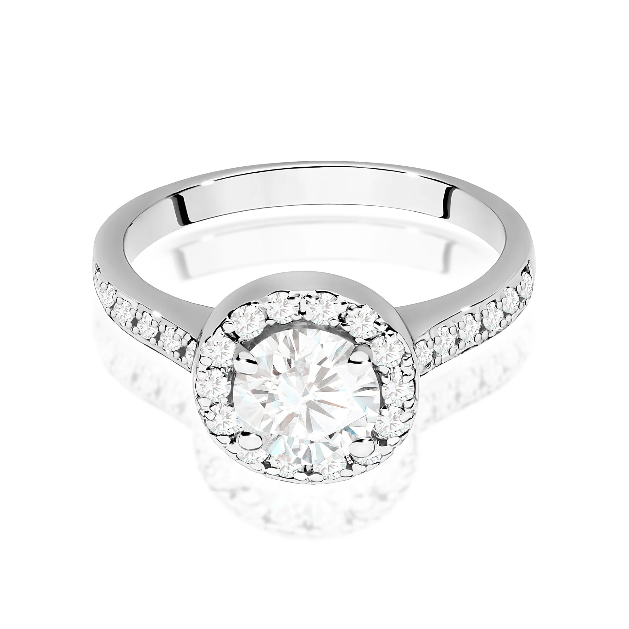 White Gold engagement ring with Round 0.70 ct Central and 0.377 ct Sideline Lab-grown Diamonds by GREMARI, 14K (585) gold