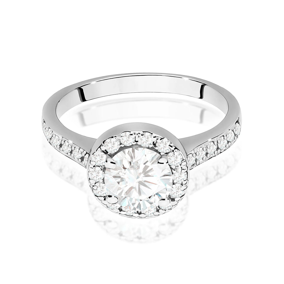 White Gold engagement ring with Round 1.00 ct Central and 0.377 ct Sideline Lab-grown Diamonds by GREMARI, 14K (585) gold