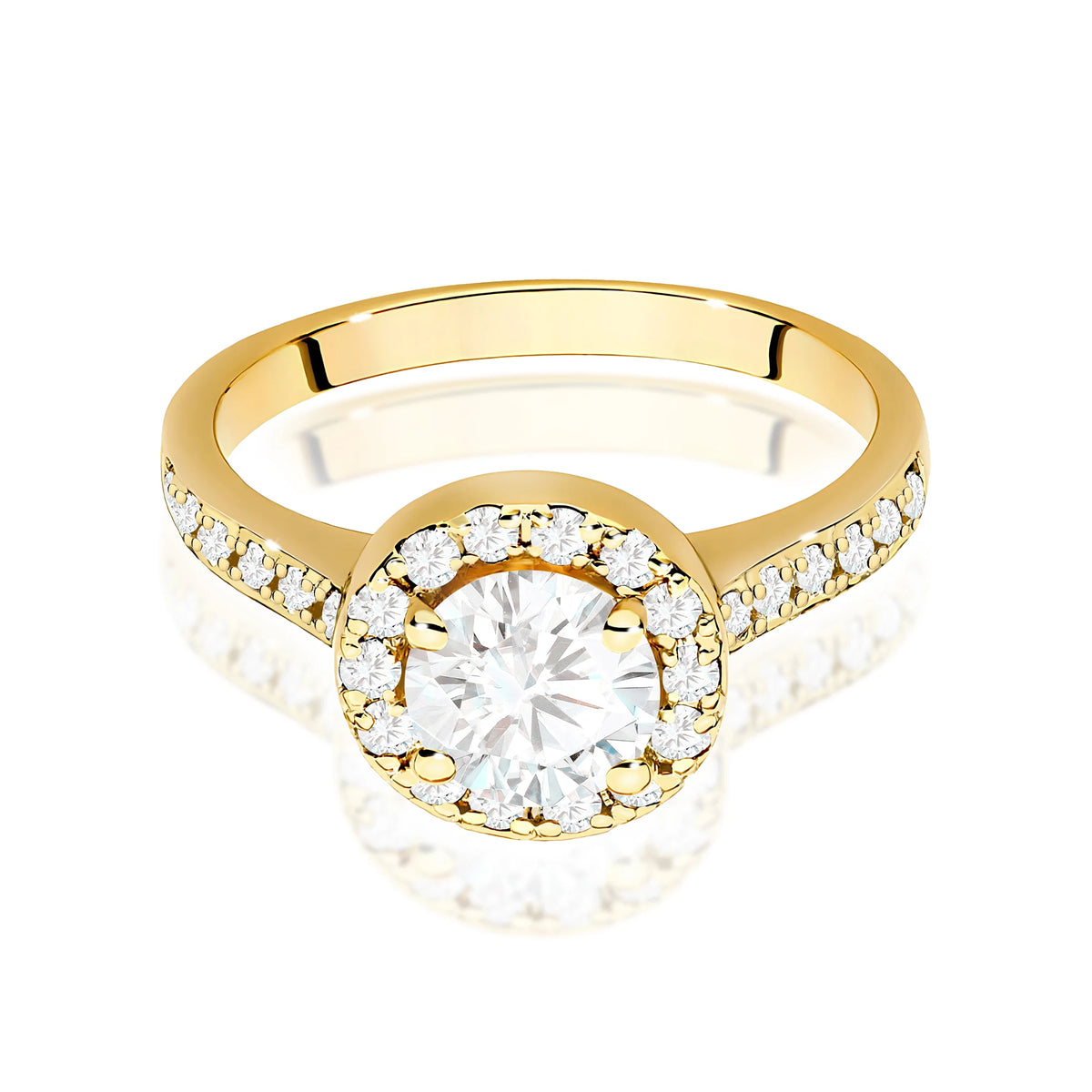 Yellow Gold engagement ring with Round 0.70 ct Central and 0.377 ct Sideline Lab-grown Diamonds by GREMARI, 14K (585) gold