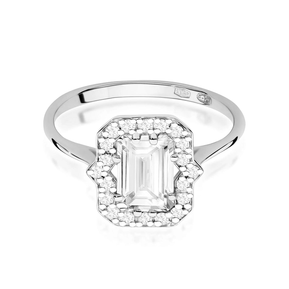 White Gold engagement ring with Emerald 1.00 ct Central and 0.172 ct Sideline Lab-grown Diamonds by GREMARI, 14K (585) gold