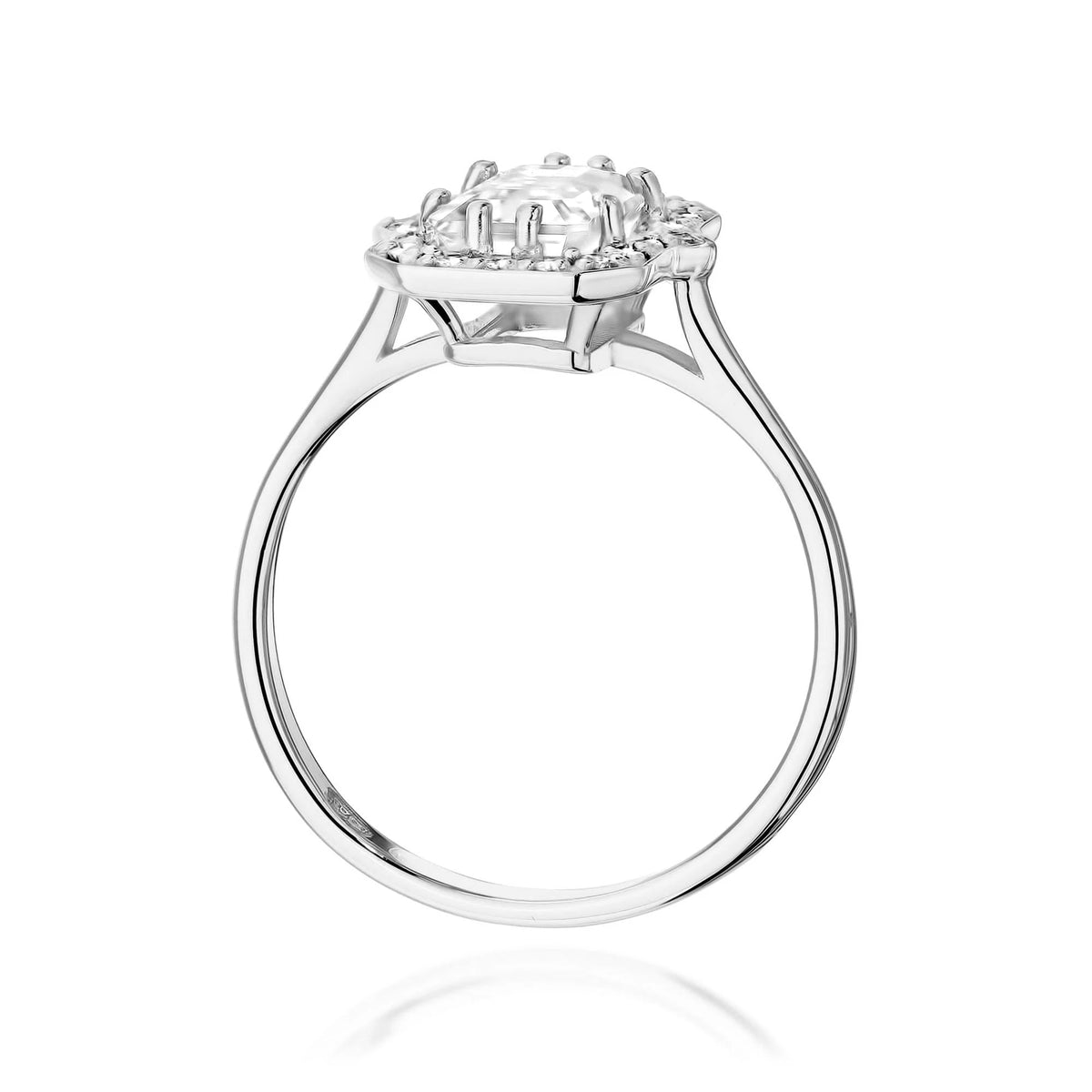GREMARI 14K (585) White Gold engagement ring with Emerald 1.00 ct Central and 0.172 ct Sideline Lab-grown Diamonds