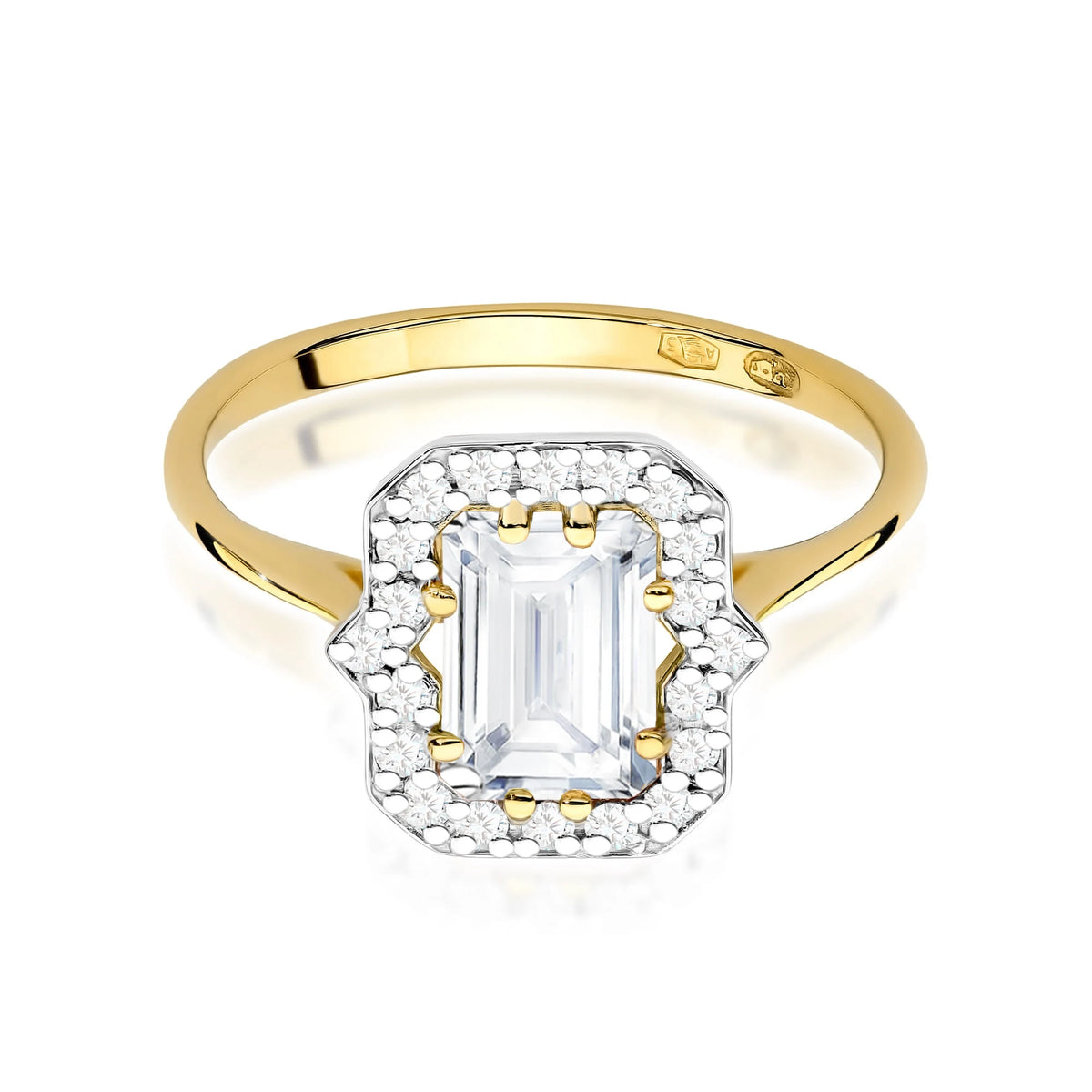 Yellow Gold engagement ring with Emerald 1.00 ct Central and 0.172 ct Sideline Lab-grown Diamonds by GREMARI, 14K (585) gold