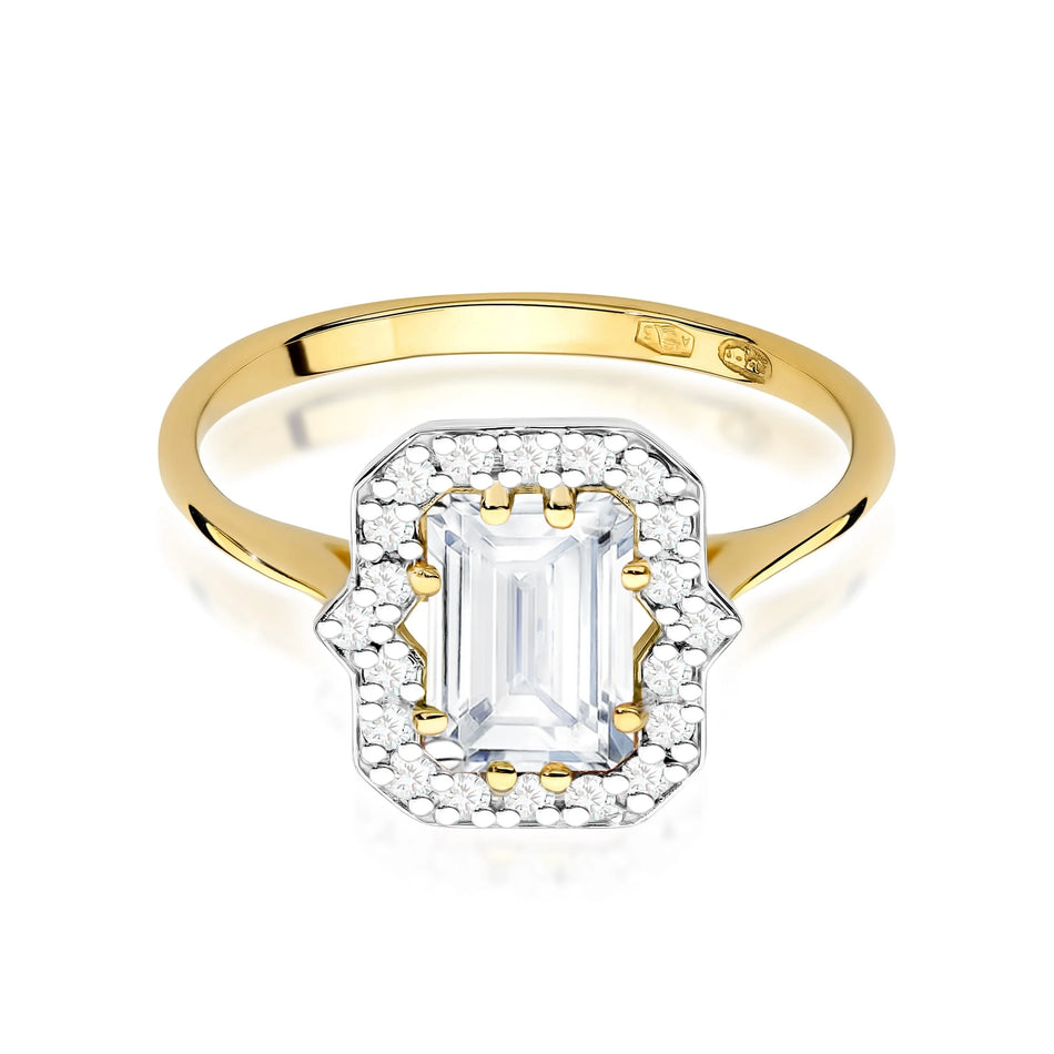 Yellow Gold engagement ring with Emerald 1.00 ct Central and 0.172 ct Sideline Lab-grown Diamonds by GREMARI, 14K (585) gold