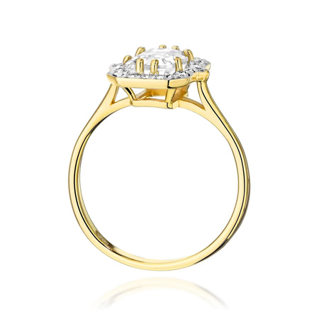 GREMARI 14K (585) Yellow Gold engagement ring with Emerald 1.00 ct Central and 0.172 ct Sideline Lab-grown Diamonds
