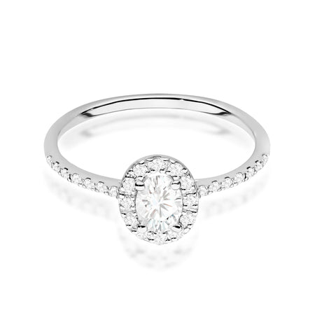 White Gold engagement ring with Oval 0.30 ct Central and 0.17 ct Sideline Lab-grown Diamonds by GREMARI, 14K (585) gold
