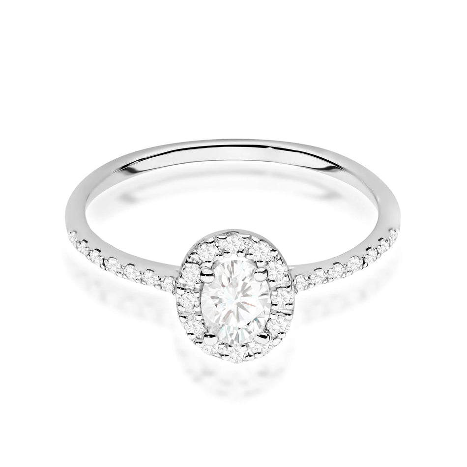White Gold engagement ring with Oval 0.30 ct Central and 0.17 ct Sideline Lab-grown Diamonds by GREMARI, 14K (585) gold