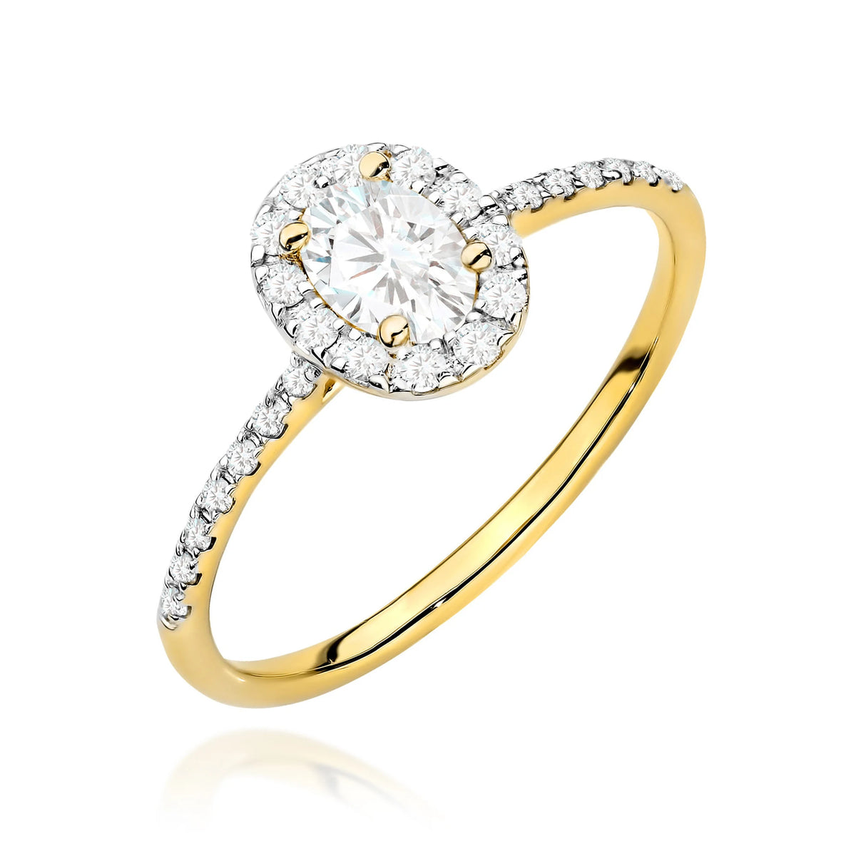 GREMARI Yellow Gold engagement ring with Oval 0.30 ct Central and 0.17 ct Sideline Lab-grown Diamonds