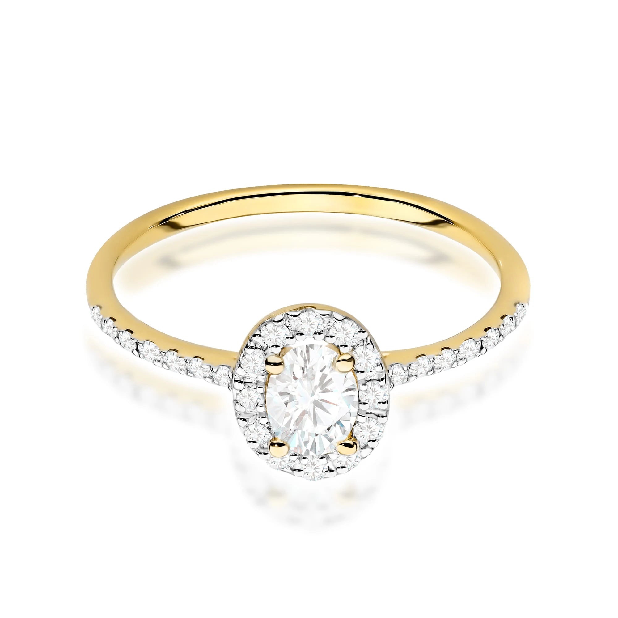 Yellow Gold engagement ring with Oval 0.30 ct Central and 0.17 ct Sideline Lab-grown Diamonds by GREMARI, 14K (585) gold