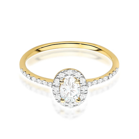 Yellow Gold engagement ring with Oval 0.30 ct Central and 0.17 ct Sideline Lab-grown Diamonds by GREMARI, 14K (585) gold