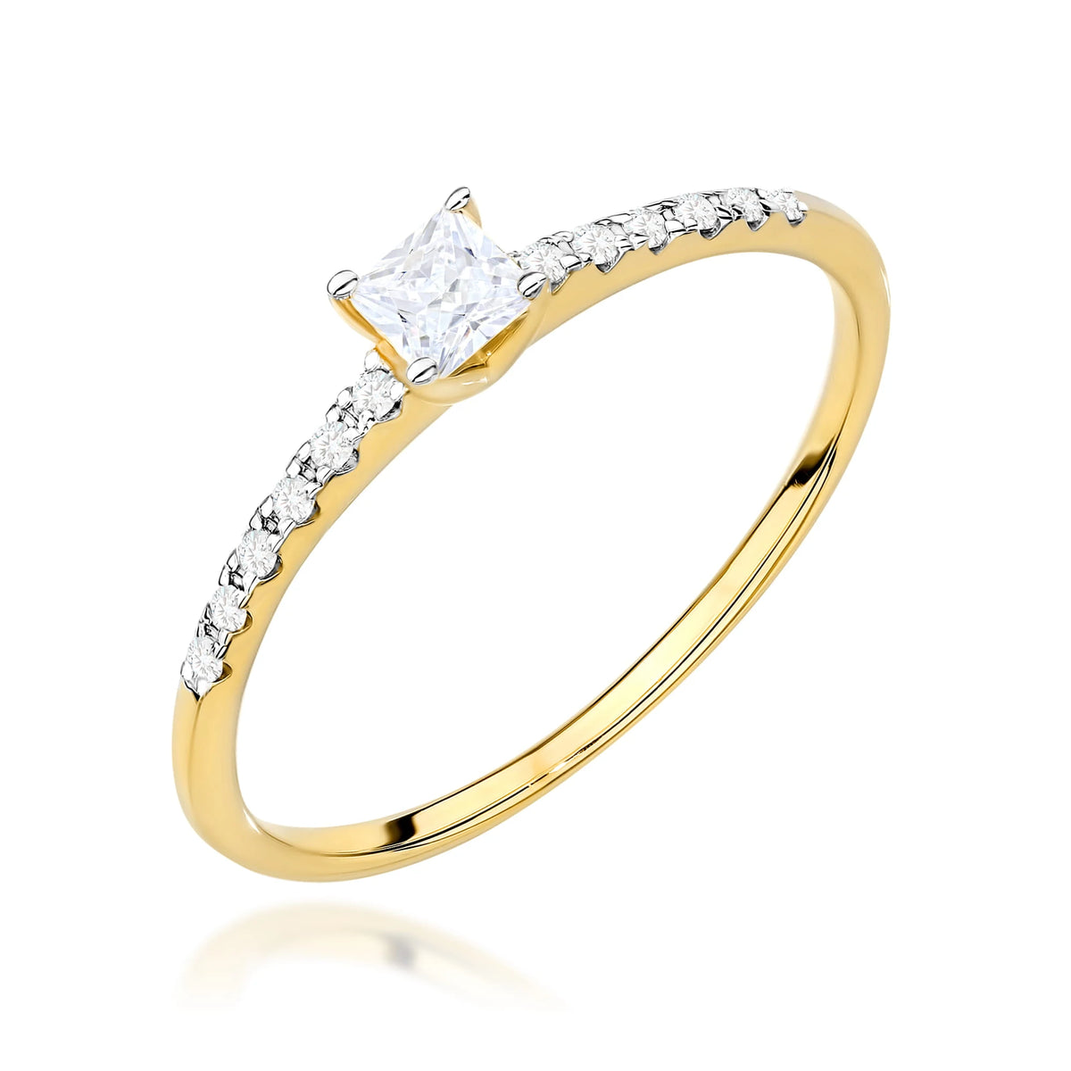 GREMARI Yellow Gold engagement ring with Princess 0.15 ct Central and 0.06 ct Sideline Lab-grown Diamonds