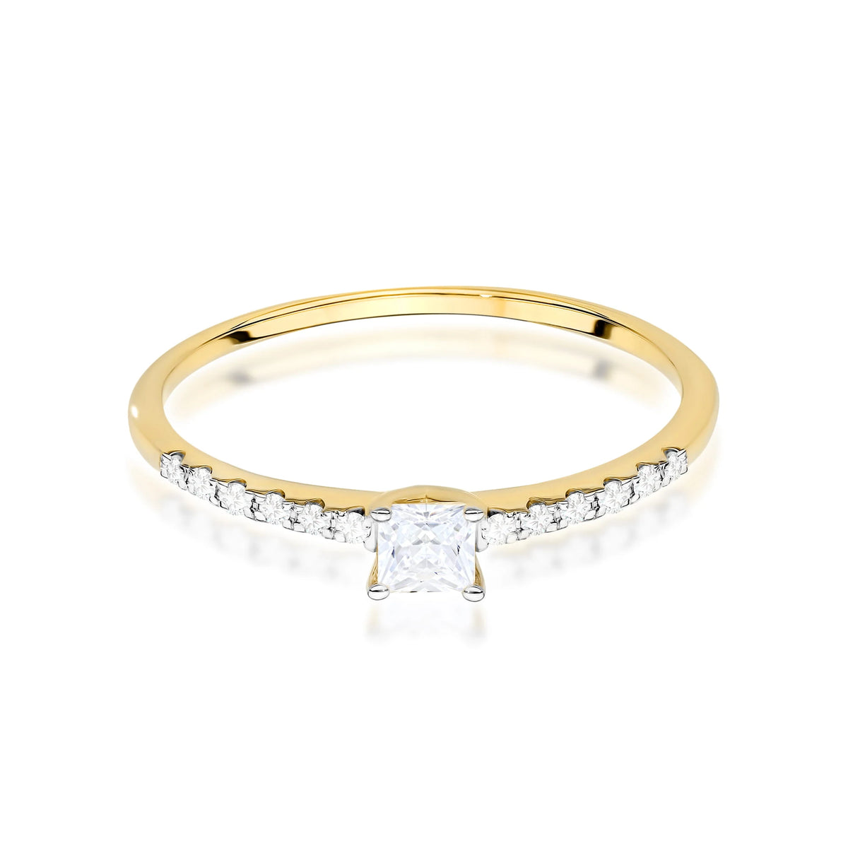 Yellow Gold engagement ring with Princess 0.15 ct Central and 0.06 ct Sideline Lab-grown Diamonds by GREMARI, 14K (585) gold