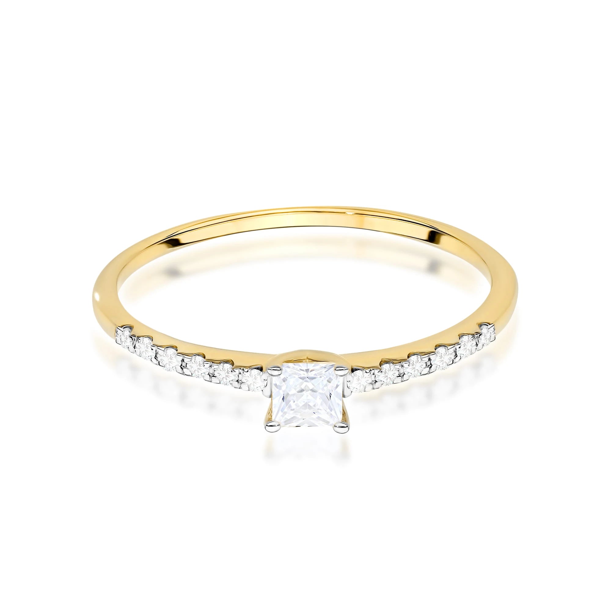 Yellow Gold engagement ring with Princess 0.15 ct Central and 0.06 ct Sideline Lab-grown Diamonds by GREMARI, 14K (585) gold