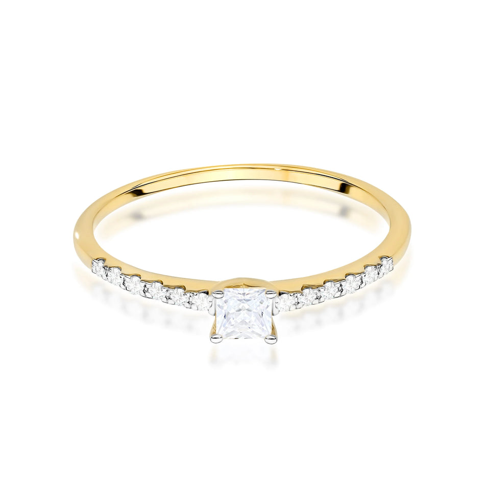 Yellow Gold engagement ring with Princess 0.15 ct Central and 0.06 ct Sideline Lab-grown Diamonds by GREMARI, 14K (585) gold
