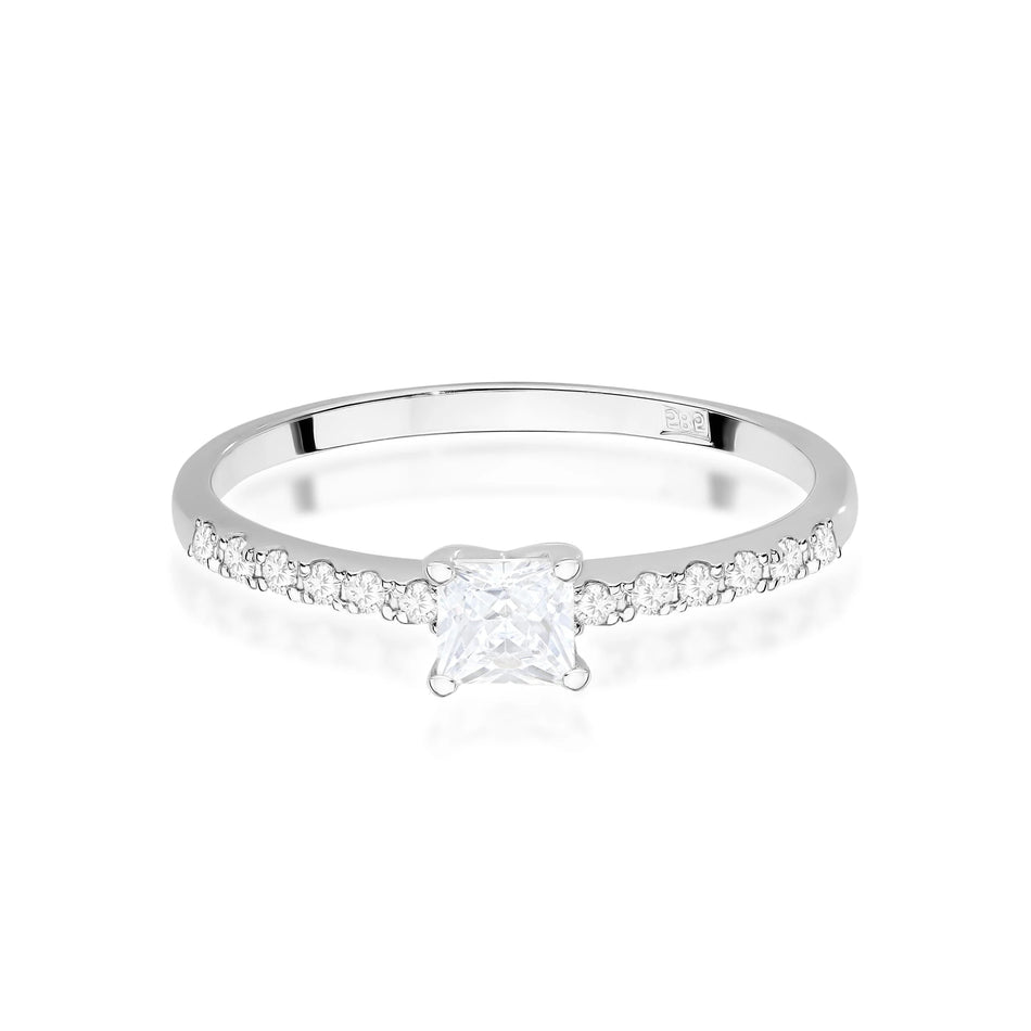White Gold engagement ring with Princess 0.30 ct Central and 0.103 ct Sideline Lab-grown Diamonds by GREMARI, 14K (585) gold