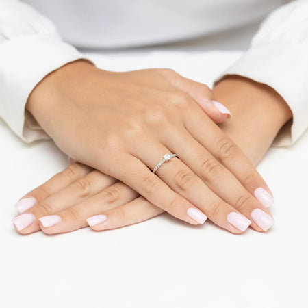 White Gold engagement ring with Princess 0.30 ct Central and 0.103 ct Sideline Lab-grown Diamonds - GREMARI fine jewelry