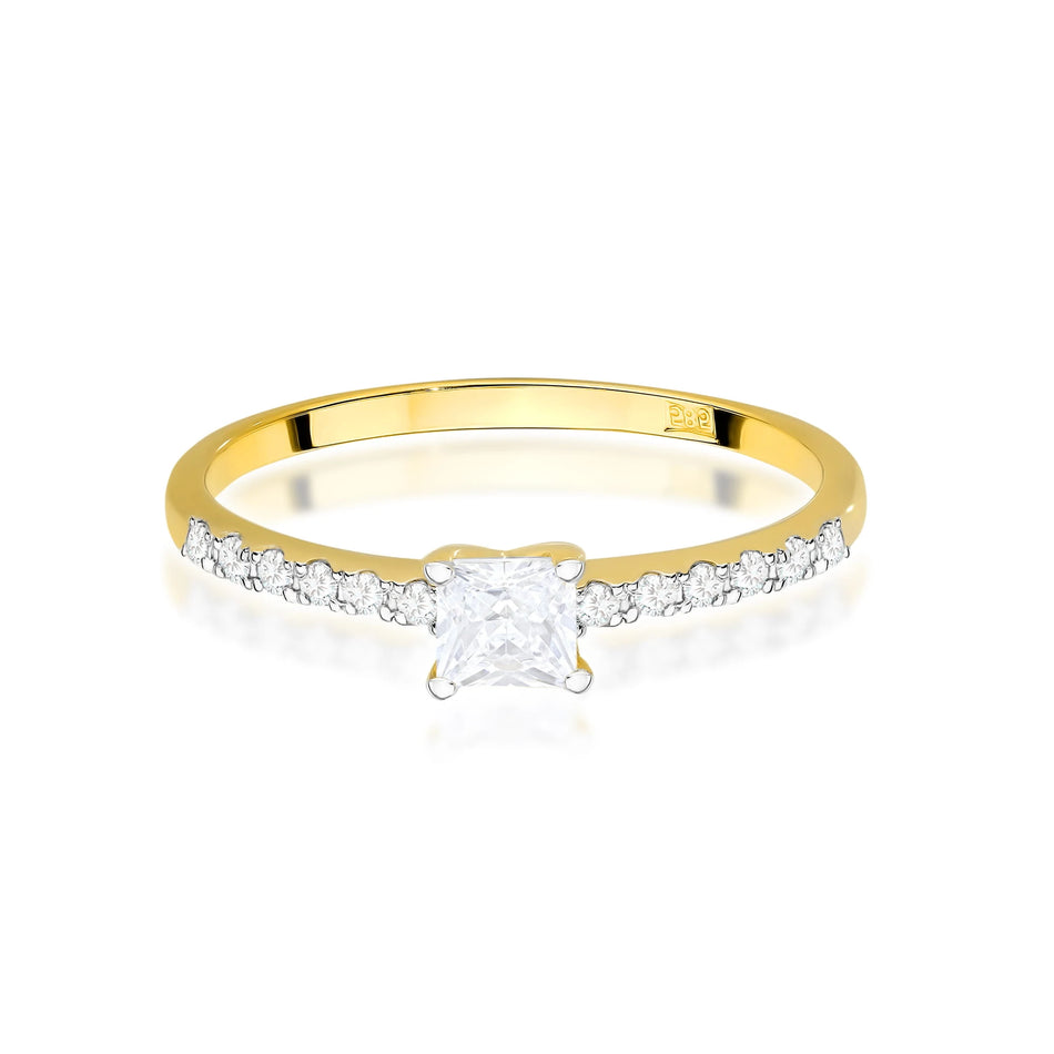 Yellow Gold engagement ring with Princess 0.30 ct Central and 0.103 ct Sideline Lab-grown Diamonds by GREMARI, 14K (585) gold