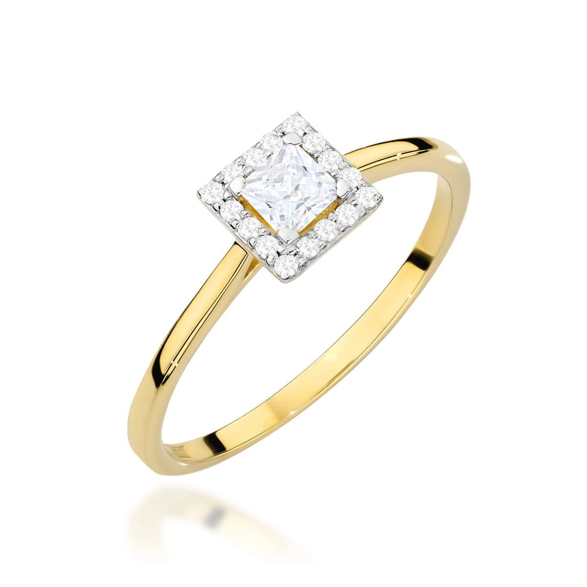 GREMARI Yellow Gold engagement ring with Princess 0.15 ct Central and 0.08 ct Sideline Lab-grown Diamonds