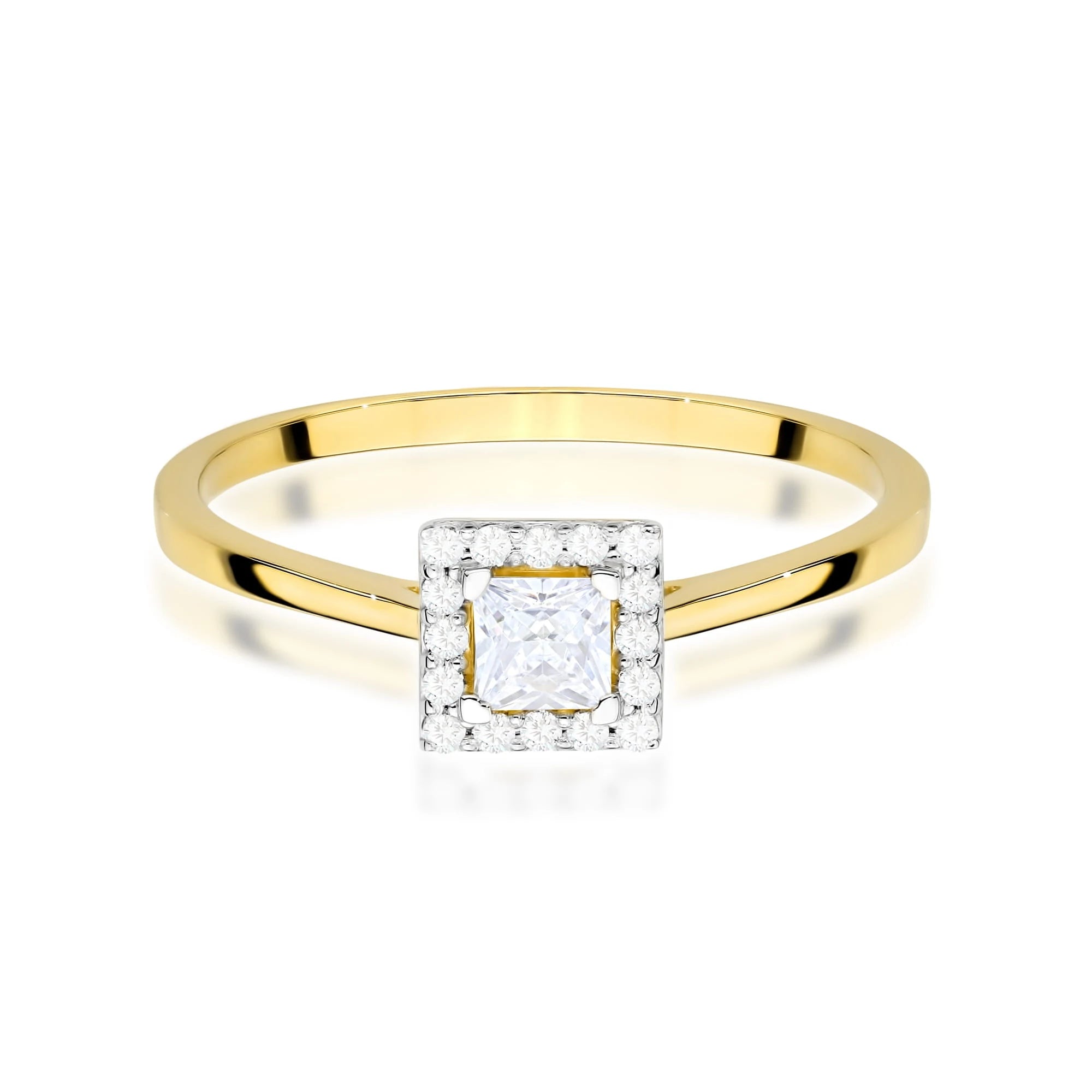 Yellow Gold engagement ring with Princess 0.15 ct Central and 0.08 ct Sideline Lab-grown Diamonds by GREMARI, 14K (585) gold