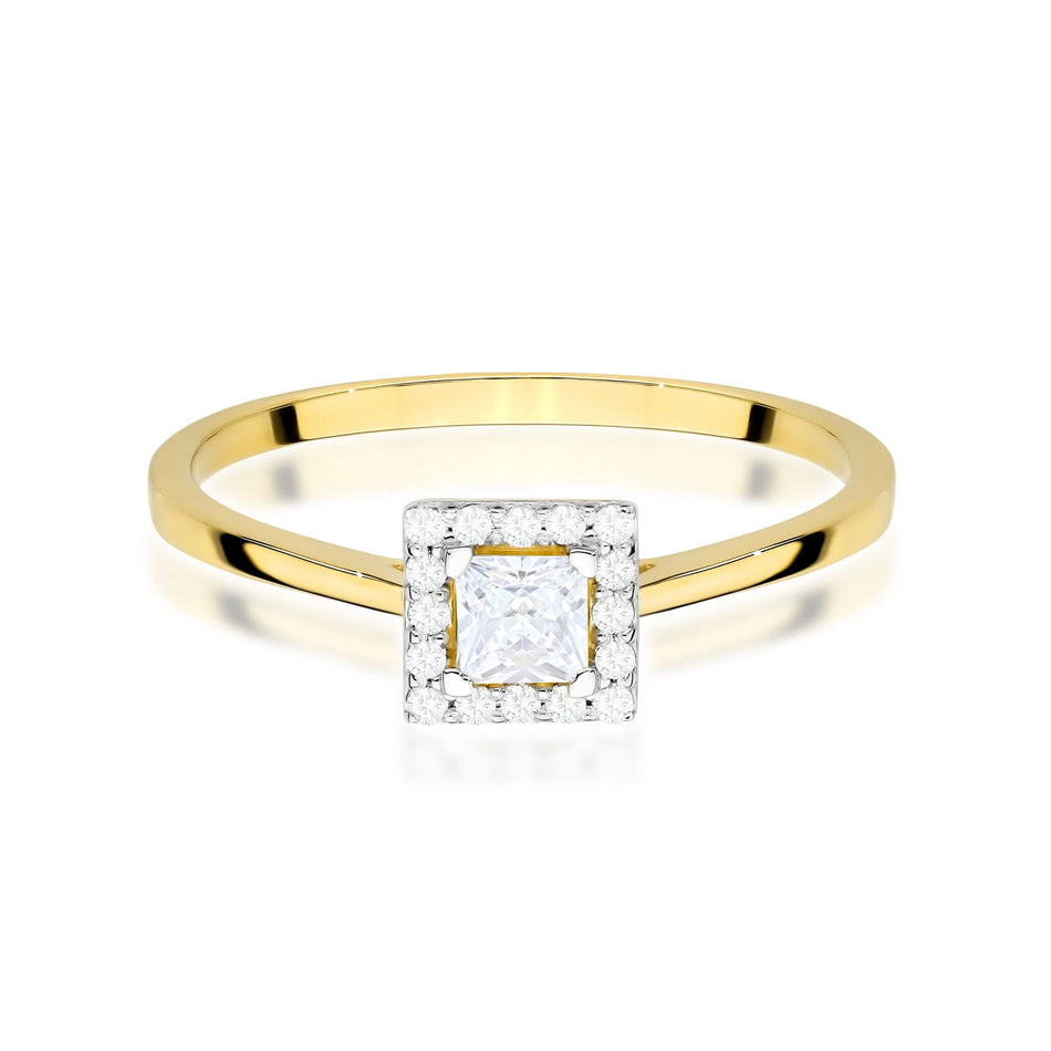 Yellow Gold engagement ring with Princess 0.15 ct Central and 0.08 ct Sideline Lab-grown Diamonds by GREMARI, 14K (585) gold