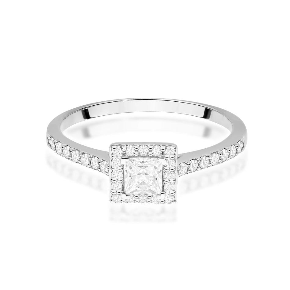 White Gold engagement ring with Princess 0.30 ct Central and 0.20 ct Sideline Lab-grown Diamonds by GREMARI, 14K (585) gold