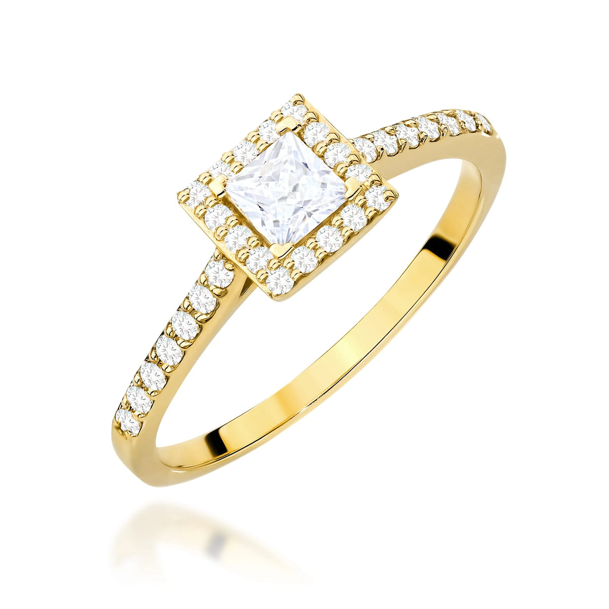 GREMARI Yellow Gold engagement ring with Princess 0.30 ct Central and 0.20 ct Sideline Lab-grown Diamonds