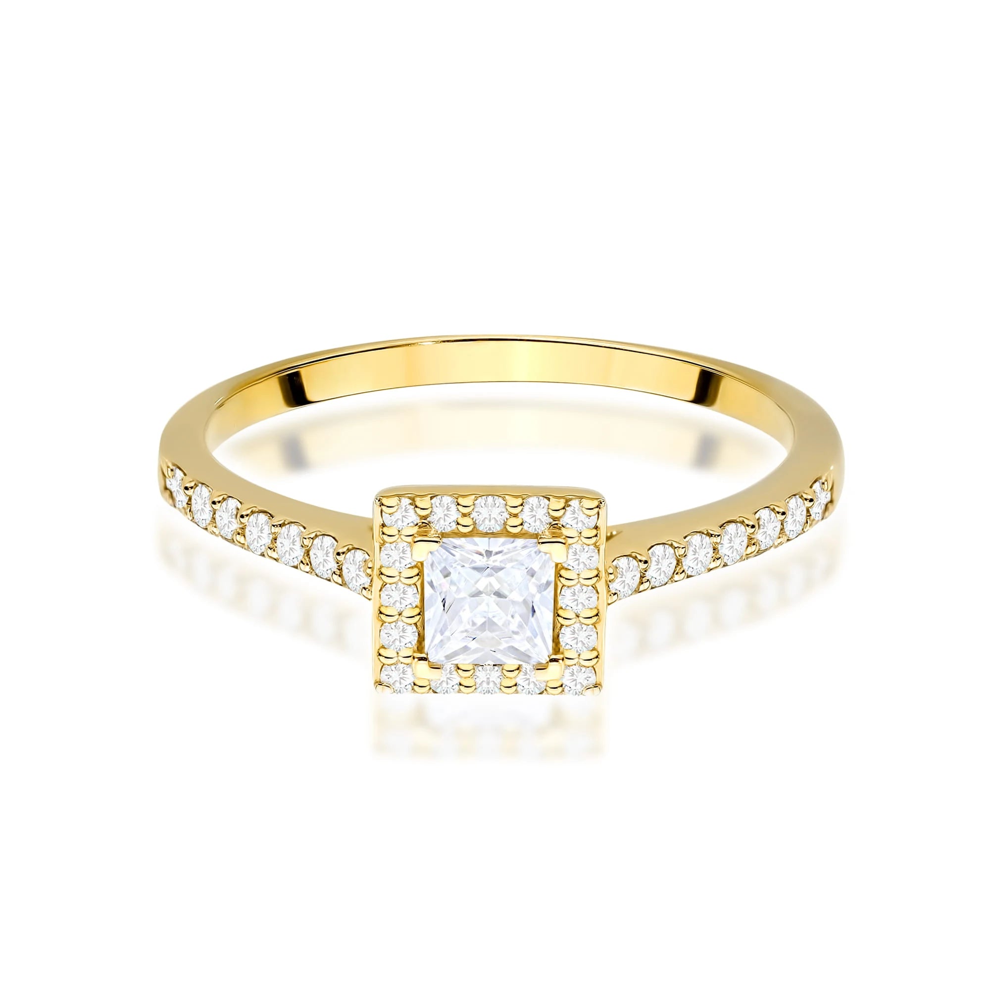 Yellow Gold engagement ring with Princess 0.30 ct Central and 0.20 ct Sideline Lab-grown Diamonds by GREMARI, 14K (585) gold