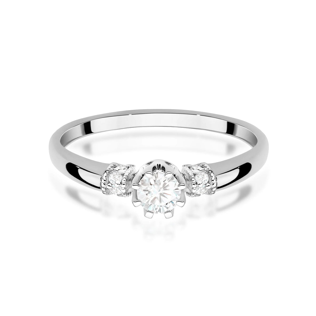 White Gold engagement ring with Round 0.25 ct Central and 0.07 ct Sideline Lab-grown Diamonds by GREMARI, 14K (585) gold