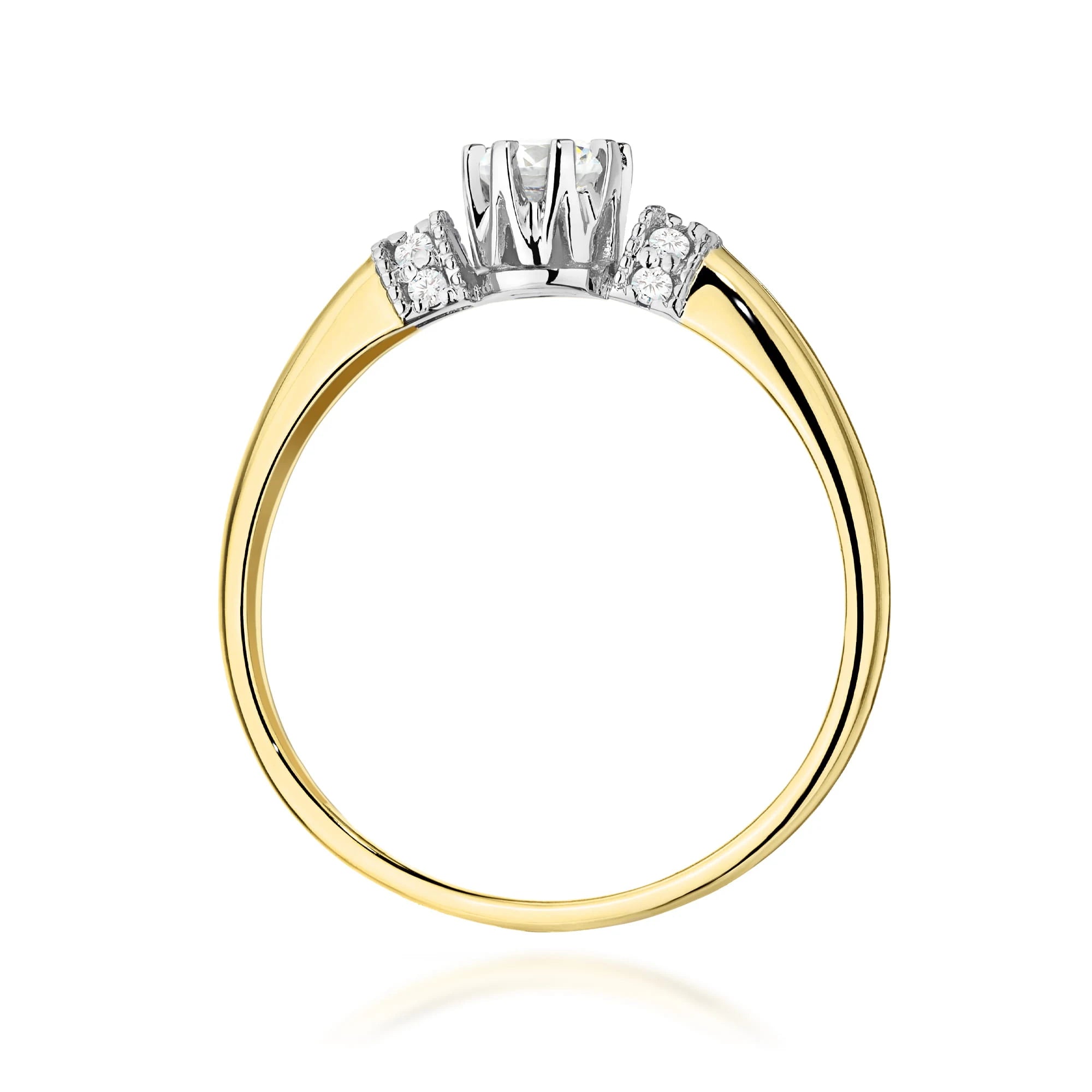 GREMARI 14K (585) Yellow Gold engagement ring with Round 0.25 ct Central and 0.07 ct Sideline Lab-grown Diamonds