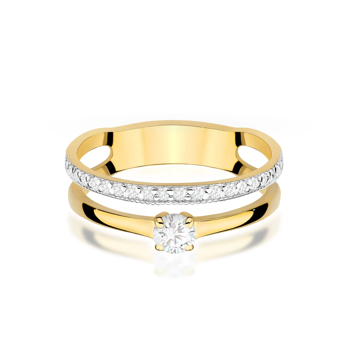 Yellow Gold engagement ring with Round 0.25 ct Central and 0.16 ct Sideline Lab-grown Diamonds by GREMARI, 14K (585) gold