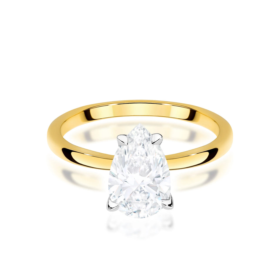 Prsteň zo žltého zlata s lab-grown diamantom Pear s hmotnosťou 1,50 ct