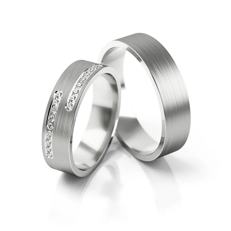 Minimalistické svadobné obrúčky z bieleho zlata so zirkónmi 5mm