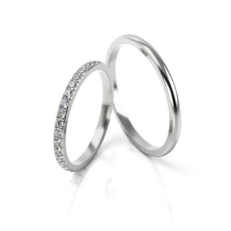 Úzke svadobné obrúčky z bieleho zlata so zirkónmi 1,8 mm