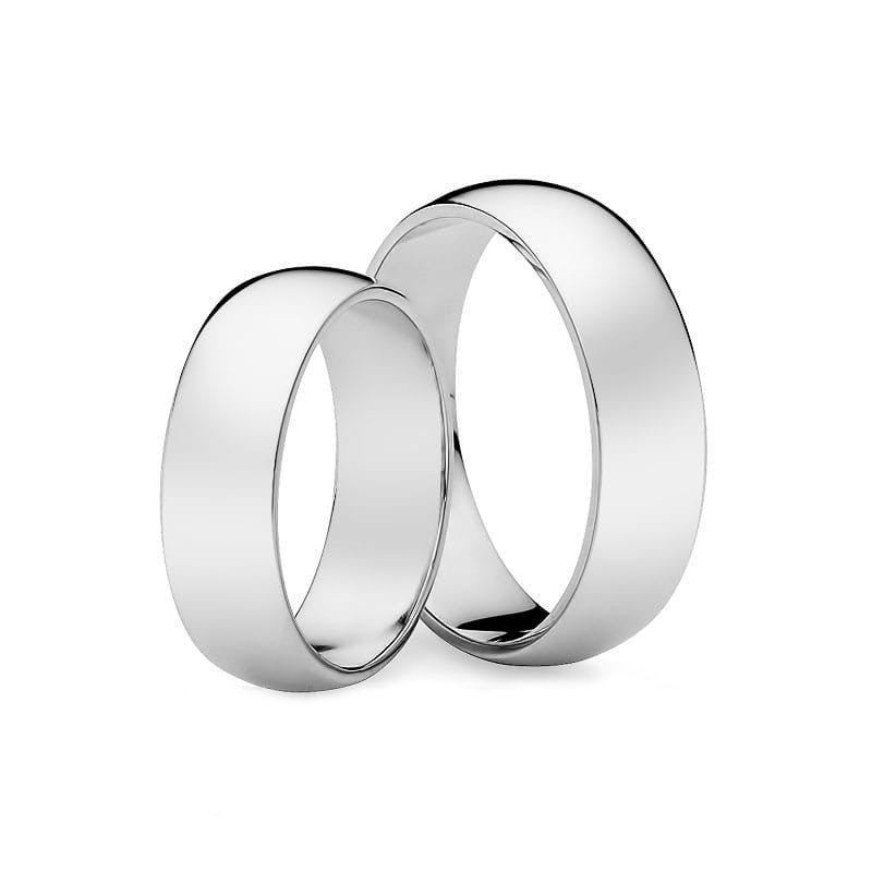 Polguľaté svadobné obrúčky z bieleho zlata, 6 mm