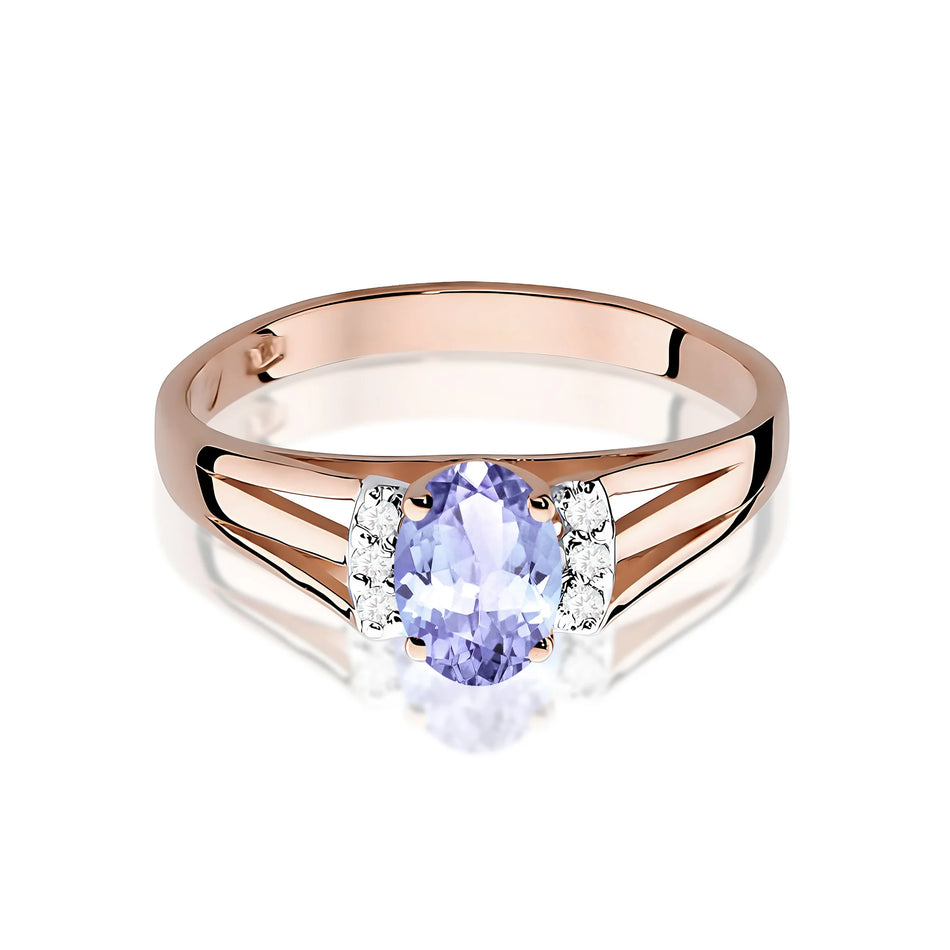 Zlatý prsteň s 0,40 ct tanzanitom a diamantmi