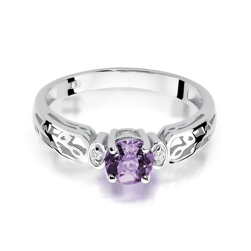 zlatý prsteň s 0,50 ct ametystom a 0,02 ct diamantmi w0014-amv-01