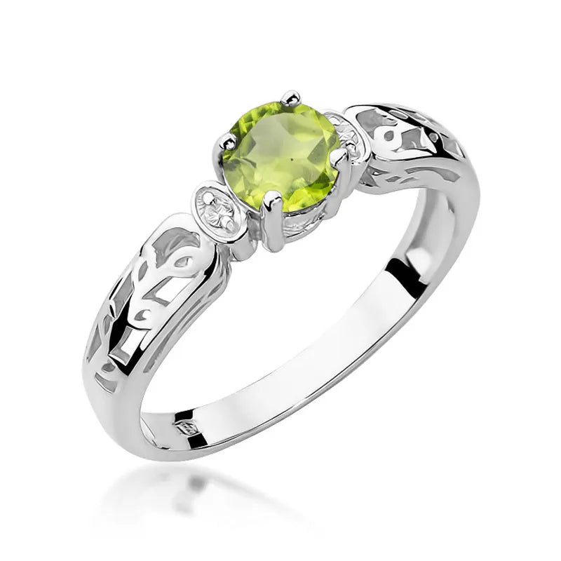zlatý prsteň s 0,60 ct olivínom a 0,02 ct diamantmi w0014-peg-01