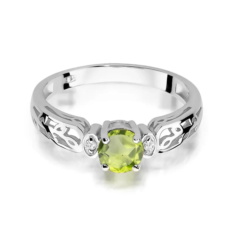 zlatý prsteň s 0,60 ct olivínom a 0,02 ct diamantmi w0014-peg-01