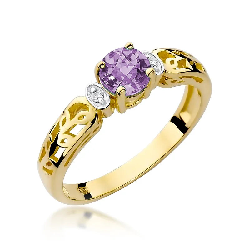 zlatý prsteň s 0,50 ct ametystom a 0,02 ct diamantmi w0014-amv-01