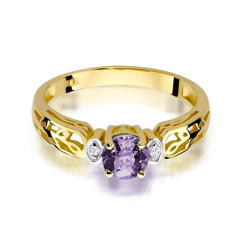 zlatý prsteň s 0,50 ct ametystom a 0,02 ct diamantmi w0014-amv-01